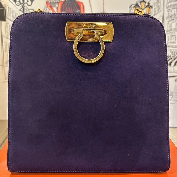 Iconic Vintage Suede Salvatore Ferragamo Princess Diana Clutch Bag Gancini Clasp - Picture 3 of 16